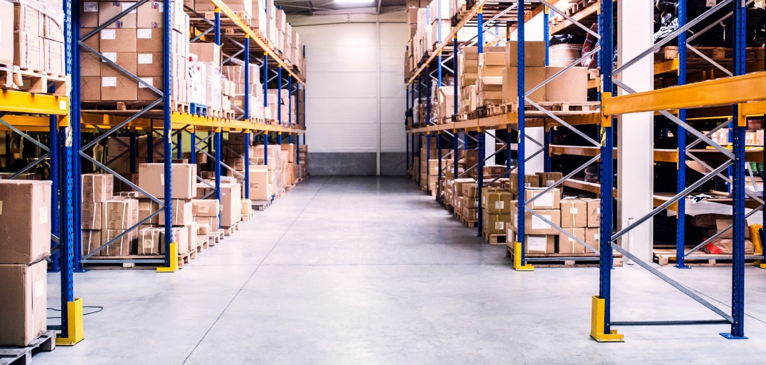 An interior of a warehouse.